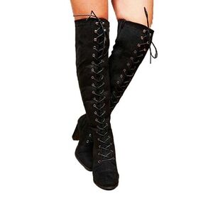 Black suede lace-up boot